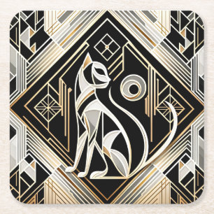Porta-copo De Papel Quadrado Protetor de Papel de Gato Preto Abstrato Decorativ