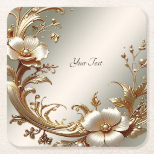 Porta-copo De Papel Quadrado Protetor de Papel Floral Dourado