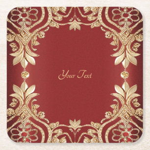 Porta-copo De Papel Quadrado Protetor de Papel Floral Vermelho Dourado Moderno