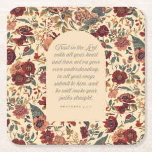 Porta-copo De Papel Quadrado Provérbios 3:5–6 Confie no Senhor Floral Vintage