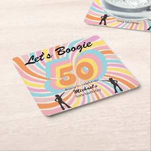 Porta-copo De Papel Quadrado Psico Boogie Retro Colorido Aniversário de 50 anos