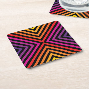 Porta-copo De Papel Quadrado Psicodélico Rainbow Chevron Patterno