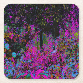 Porta-copo De Papel Quadrado Psicodélico, Rosa Quente e Jardim Negro