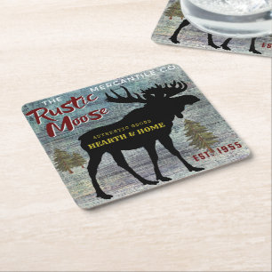 Porta-copo De Papel Quadrado Publicidade Mercantile Rustic Moose Vintage