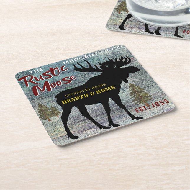 Porta-copo De Papel Quadrado Publicidade Mercantile Rustic Moose Vintage (Inclinado)