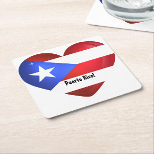 Porta-copo De Papel Quadrado Puerto Rico Flag Heart
