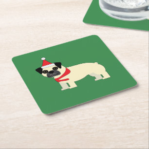 Porta-copo De Papel Quadrado Pug de Natal