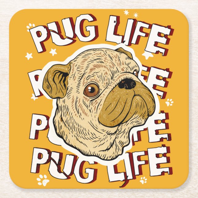 Porta-copo De Papel Quadrado Pug Life Animal og (Frente)