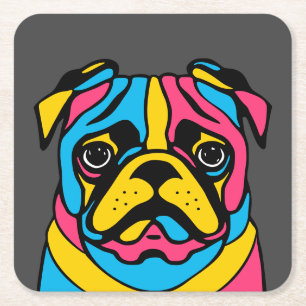 Porta-copo De Papel Quadrado pug personalizável de 3 tons