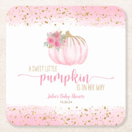 Porta-copo De Papel Quadrado Pumpkin Blush Dourado Bebê Rosa Favor do Chá