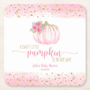Porta-copo De Papel Quadrado Pumpkin Blush Dourado Bebê Rosa Favor do Chá