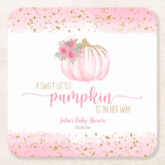 Porta-copo De Papel Quadrado Pumpkin Blush Dourado Bebê Rosa Favor do Chá