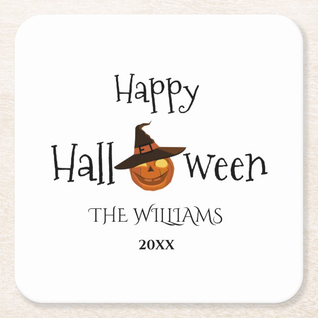 Porta-copo De Papel Quadrado Pumpkin Happy Halloween Personalizado (Frente)