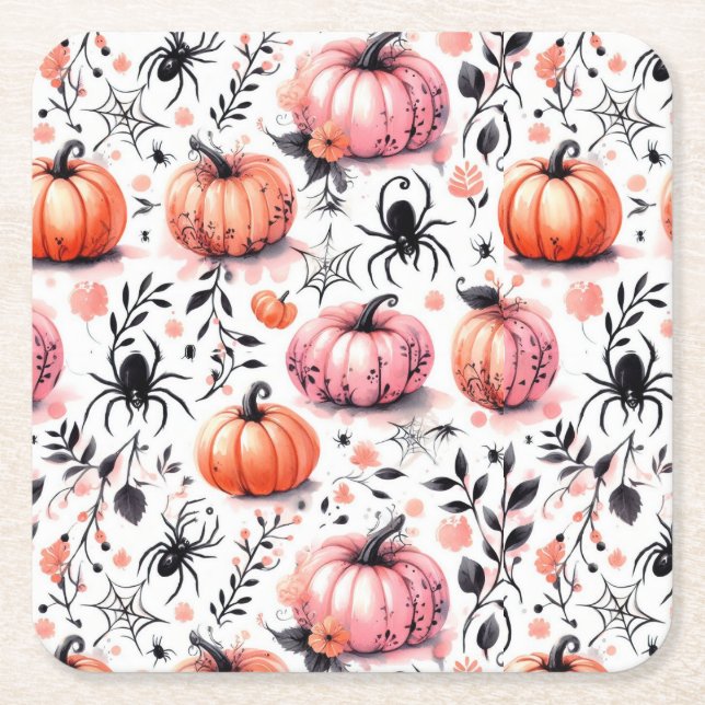 Porta-copo De Papel Quadrado Pumpkin Helloween convite (Frente)