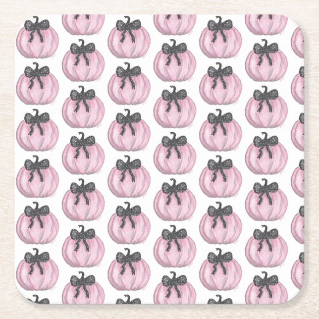 Porta-copo De Papel Quadrado Pumpkin rosa com arco preto (Frente)