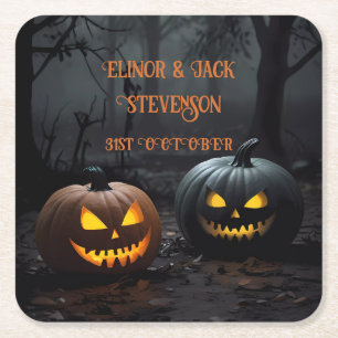 Porta-copo De Papel Quadrado Pumpkins festivo do Halloween e Padrão Floral