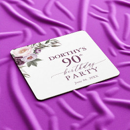 Porta-copo De Papel Quadrado Purple Floral Script 90th Birthday