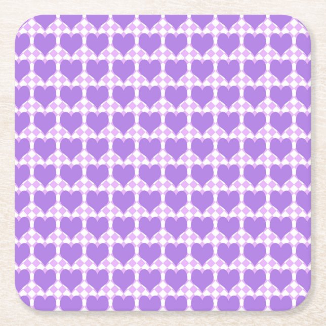 Porta-copo De Papel Quadrado Purple Hearts Seamless Pattern (Frente)