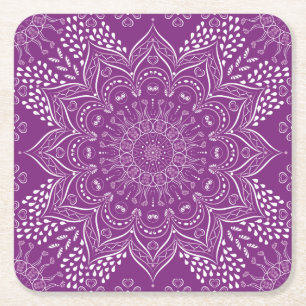 Porta-copo De Papel Quadrado Purple Mandala