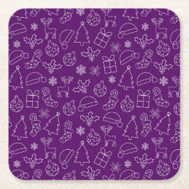 Porta-copo De Papel Quadrado Púrpura Festiva e Padrão de Natal de inverno Branc