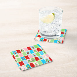 Porta-copo De Papel Quadrado Quadrados de Natal Coloridos