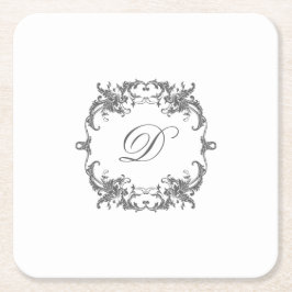 Porta-copo De Papel Quadrado Quadro Barroco Elegante com seu Monograma Inicial