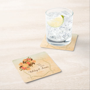 Porta-copo De Papel Quadrado Quadro Dourado E Flores