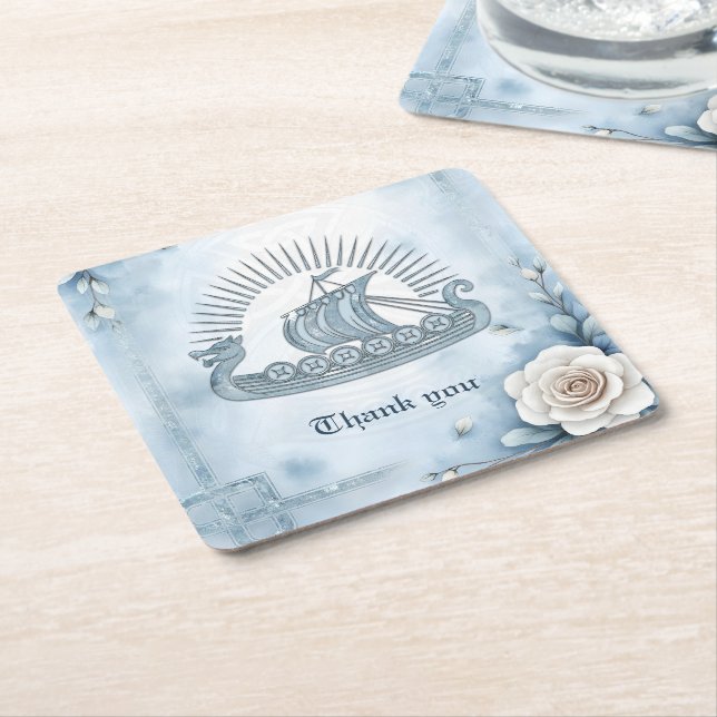 Porta-copo De Papel Quadrado Quadro Floral com Rosa e Design Celta. (Inclinado)