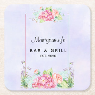 Porta-copo De Papel Quadrado Quadro Floral de Cor de Água Rosa Moderna