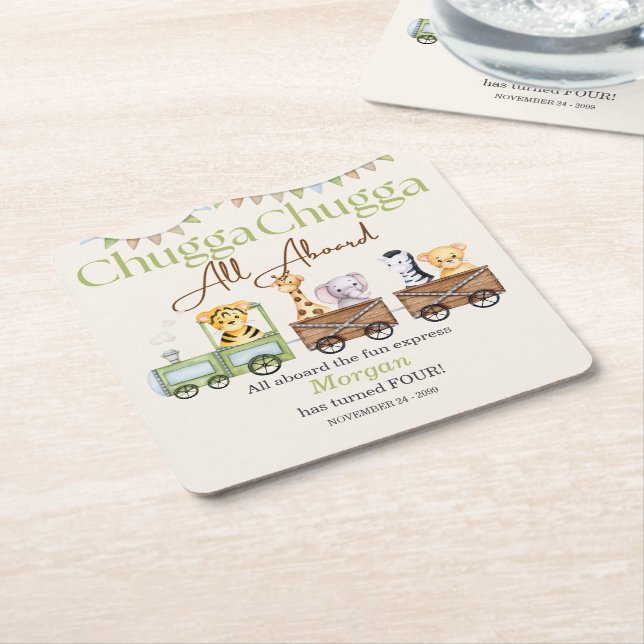 Porta-copo De Papel Quadrado Qualquer Comboio De Animais Cute Chugga (Inclinado)