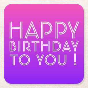 Porta-copo De Papel Quadrado Qualquer Nome Editável Feliz Aniversário Rosa Roxo