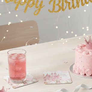 Porta-copo De Papel Quadrado Quatro Vezes Princesa Rosa Castelo de Aniversário
