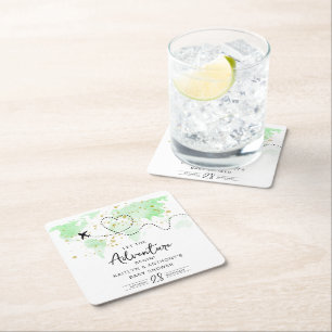 Porta-copo De Papel Quadrado "Que A Aventura Comece!" Chá de fraldas de Mapa vi