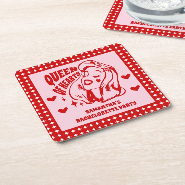 Porta-copo De Papel Quadrado Queen of Hearts Bachelorette Party (Inclinado)