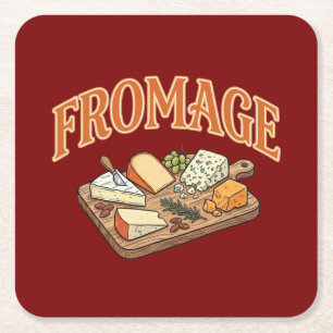 Porta-copo De Papel Quadrado Queijo Francês Fromage Charcuterie Gráfico Vintage