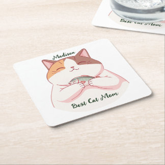 Porta-copo De Papel Quadrado Querida Melhor gata peixe mãe script personalizado