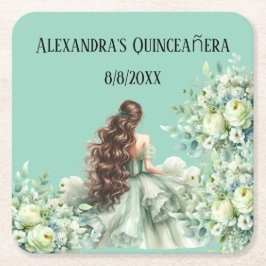 Porta-copo De Papel Quadrado Quinceañera, comemoração de 15