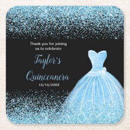 Porta-copo De Papel Quadrado Quinceanera Light Blue Faux Glitter