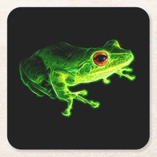 Porta-copo De Papel Quadrado Rã Árvore Elétrica Verde Neon - Descrição de Anima