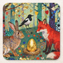 Porta-copo De Papel Quadrado Rabbit, Magpie, Fox and “The Golden Goose Egg”