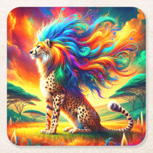 Porta-copo De Papel Quadrado Rainbow Cheetah