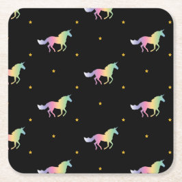 Porta-copo De Papel Quadrado Rainbow Unicorns e Dourado padrão de estrelas