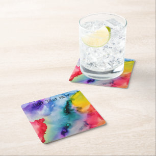 Porta-copo De Papel Quadrado Rainbow Watercolor Texturizado