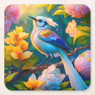 Porta-copo De Papel Quadrado Rainbow Winged Jay Fantasy Bird