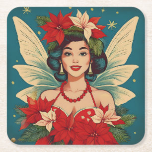 Porta-copo De Papel Quadrado Rainha da Beleza do Natal Tropical de Retro