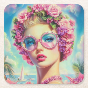 Porta-copo De Papel Quadrado Rainha Tropical Glamor