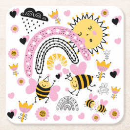 Porta-copo De Papel Quadrado Rainhas Bees Bonitas BFF, Menina, Presentes Rosa