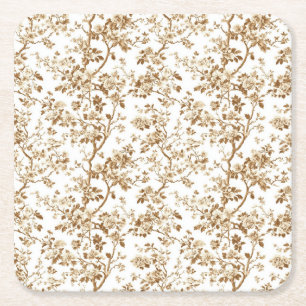 Porta-copo De Papel Quadrado Ramos de Flor Beige em Suporte Quadrado de Papel