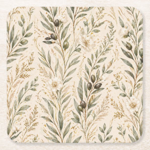 Porta-copo De Papel Quadrado Ramos de Oliveira Botânicos Vintage & Floral Marfi