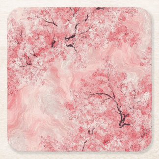 Porta-copo De Papel Quadrado Ramos de Sakura Rosa e Branco em Azul Marinho Pers